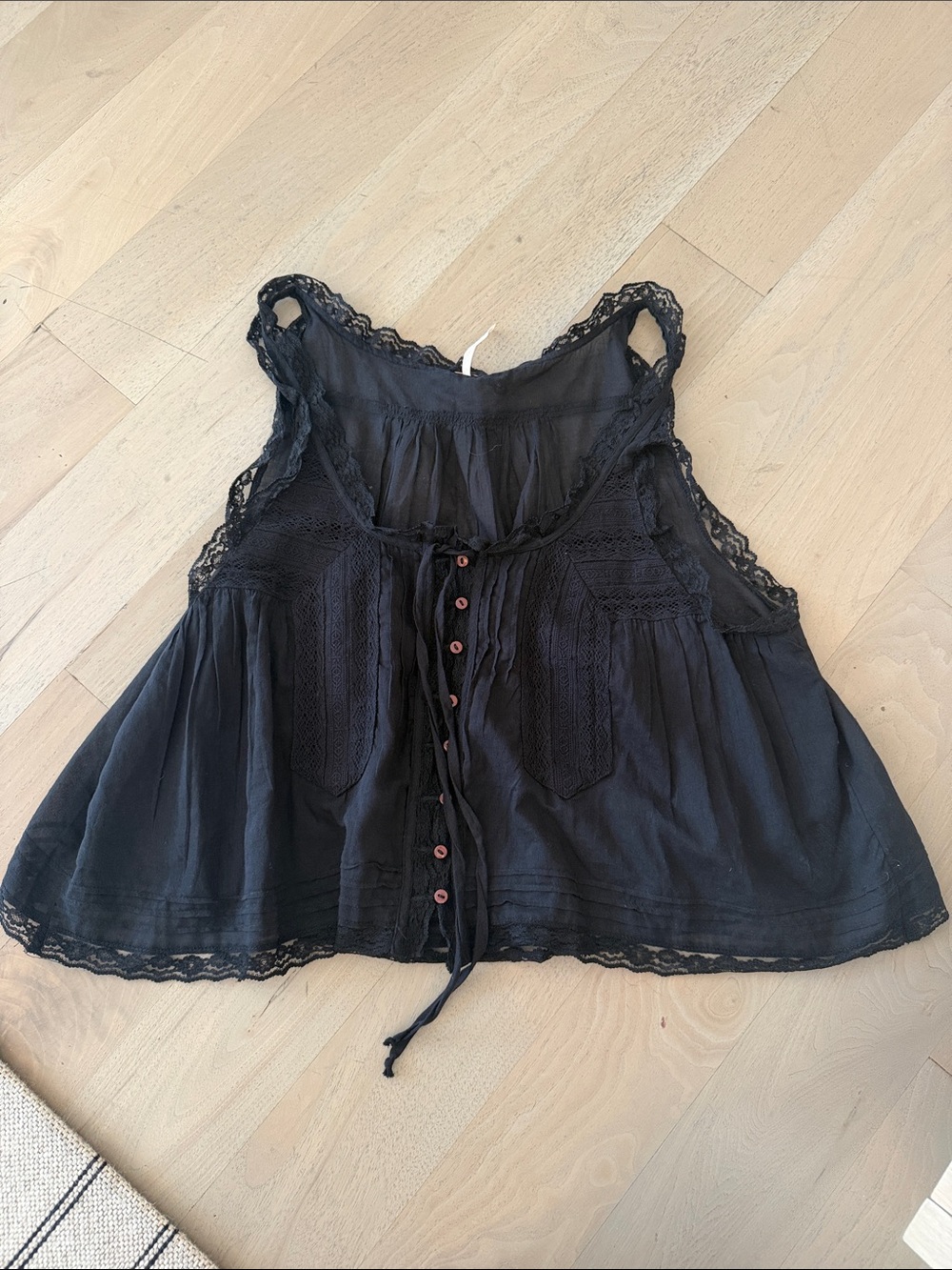 Free People Black Sheer Lace-Trim Button Front Camisole